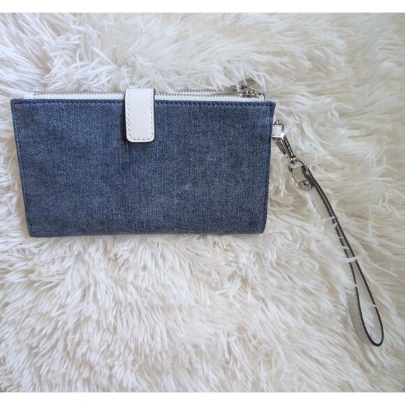 Michael Kors Jet Set Travel Double Zip Wristlet Denim Patches NWT - Picture 2 of 8